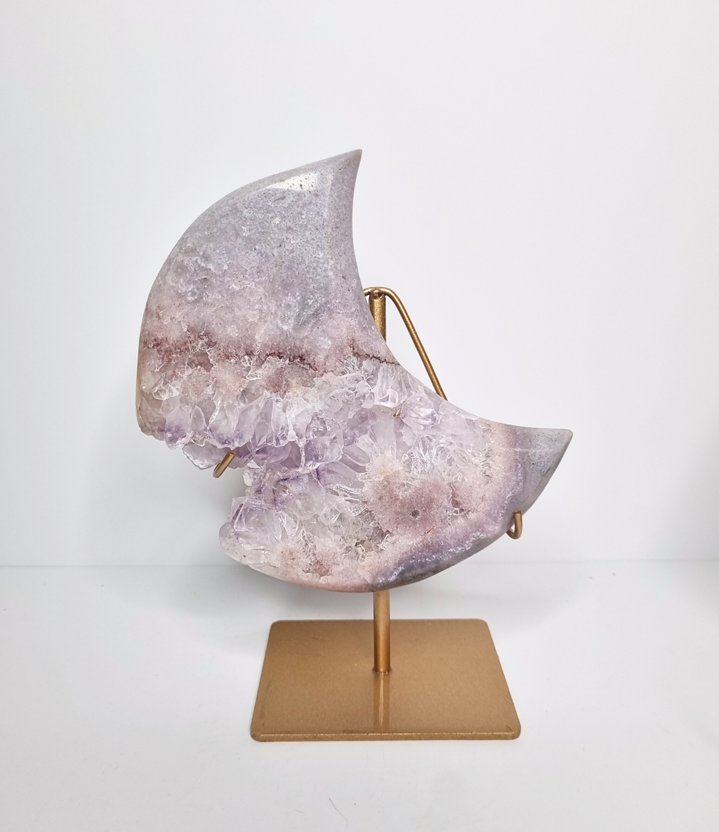 Roze amethist maan op standaard