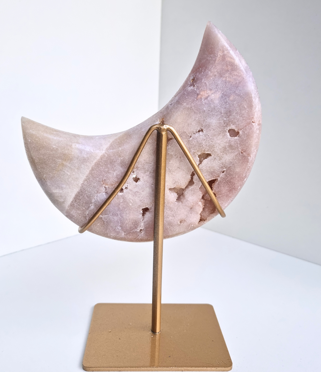 Pink amethyst moon on stand