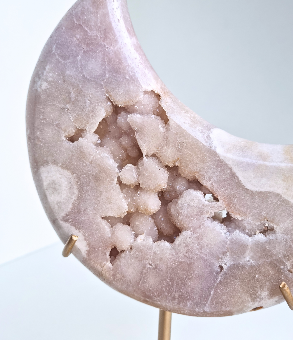 Pink amethyst moon on stand