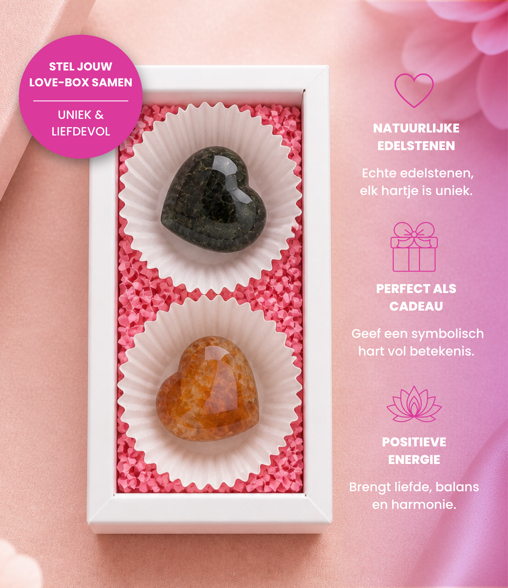 Gepersonaliseerde edelsteen Love Box | Kies 2 Harten | Uniek Cadeau | Verpakking