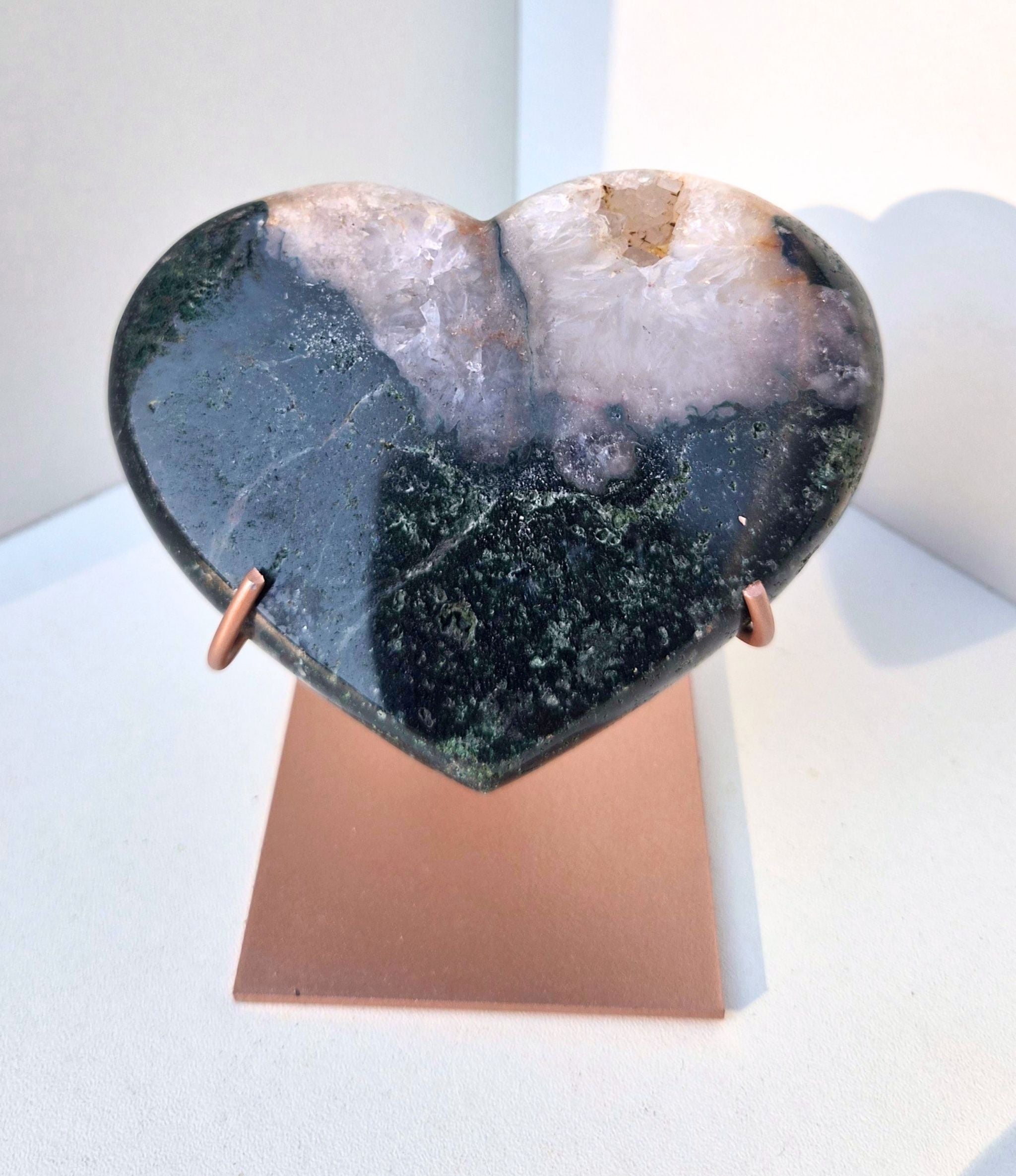 Pink amethyst heart stand