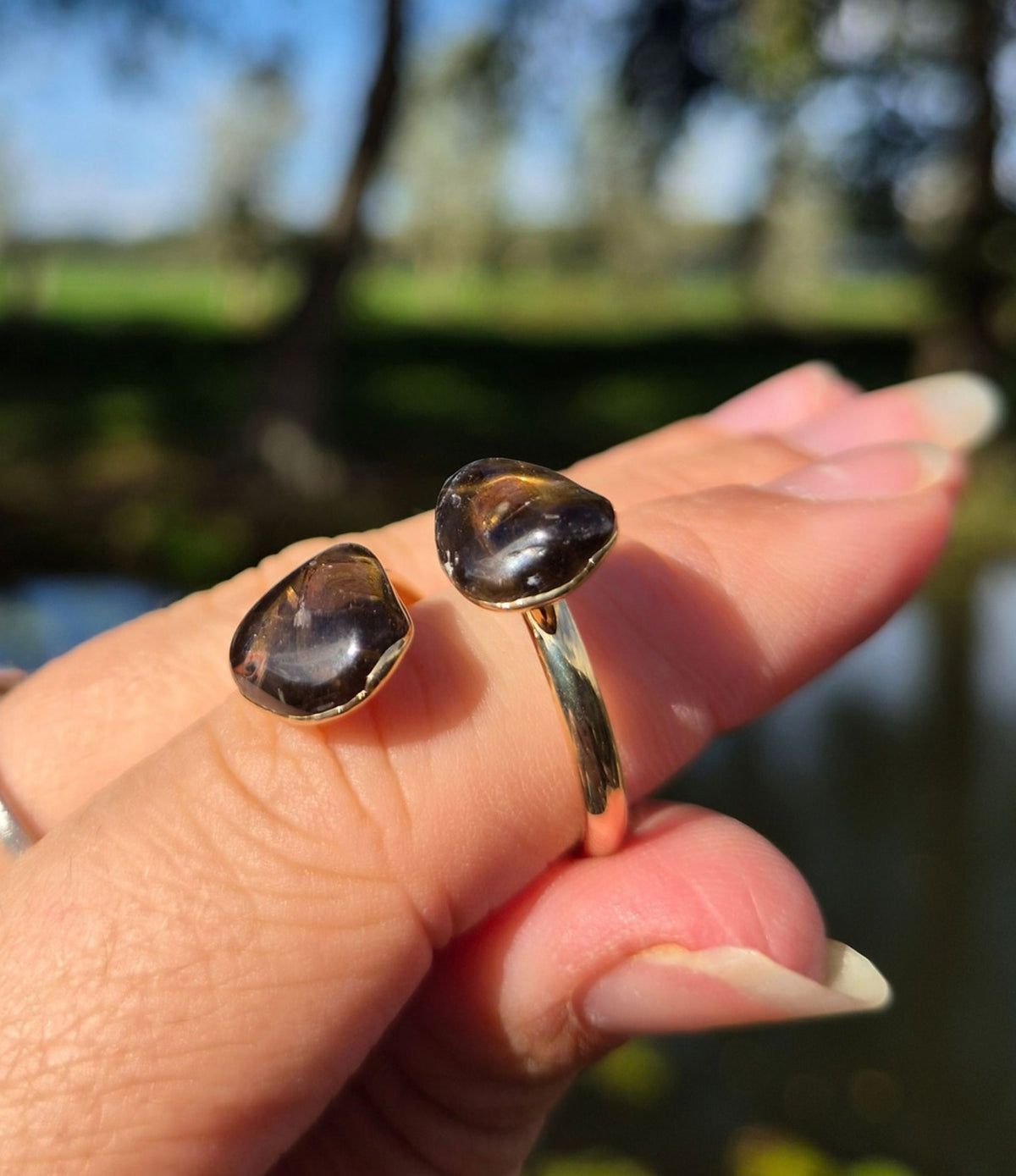 Rookkwarts ring - verstelbaar - goude plating