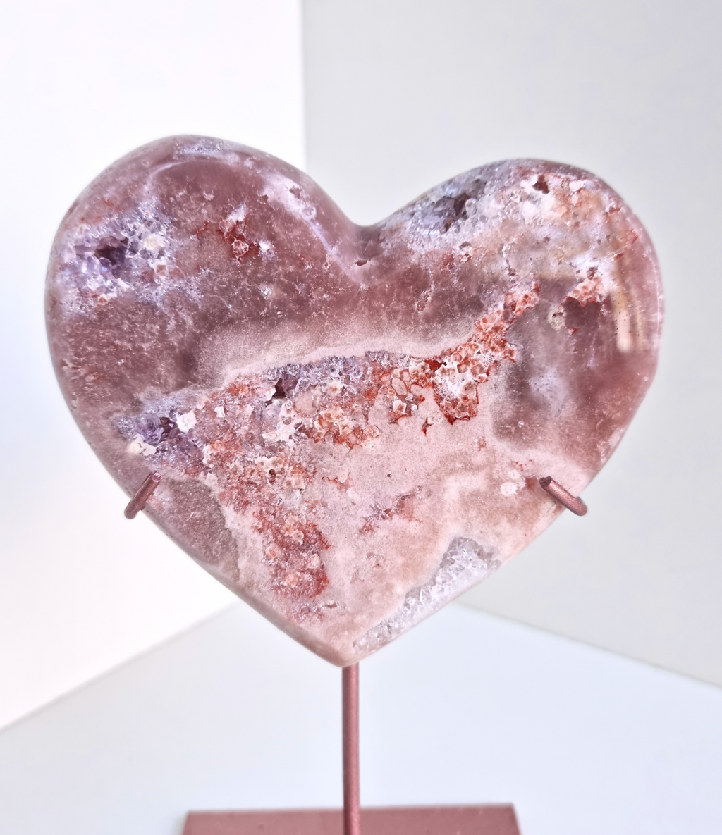 Pink amethyst heart on stand