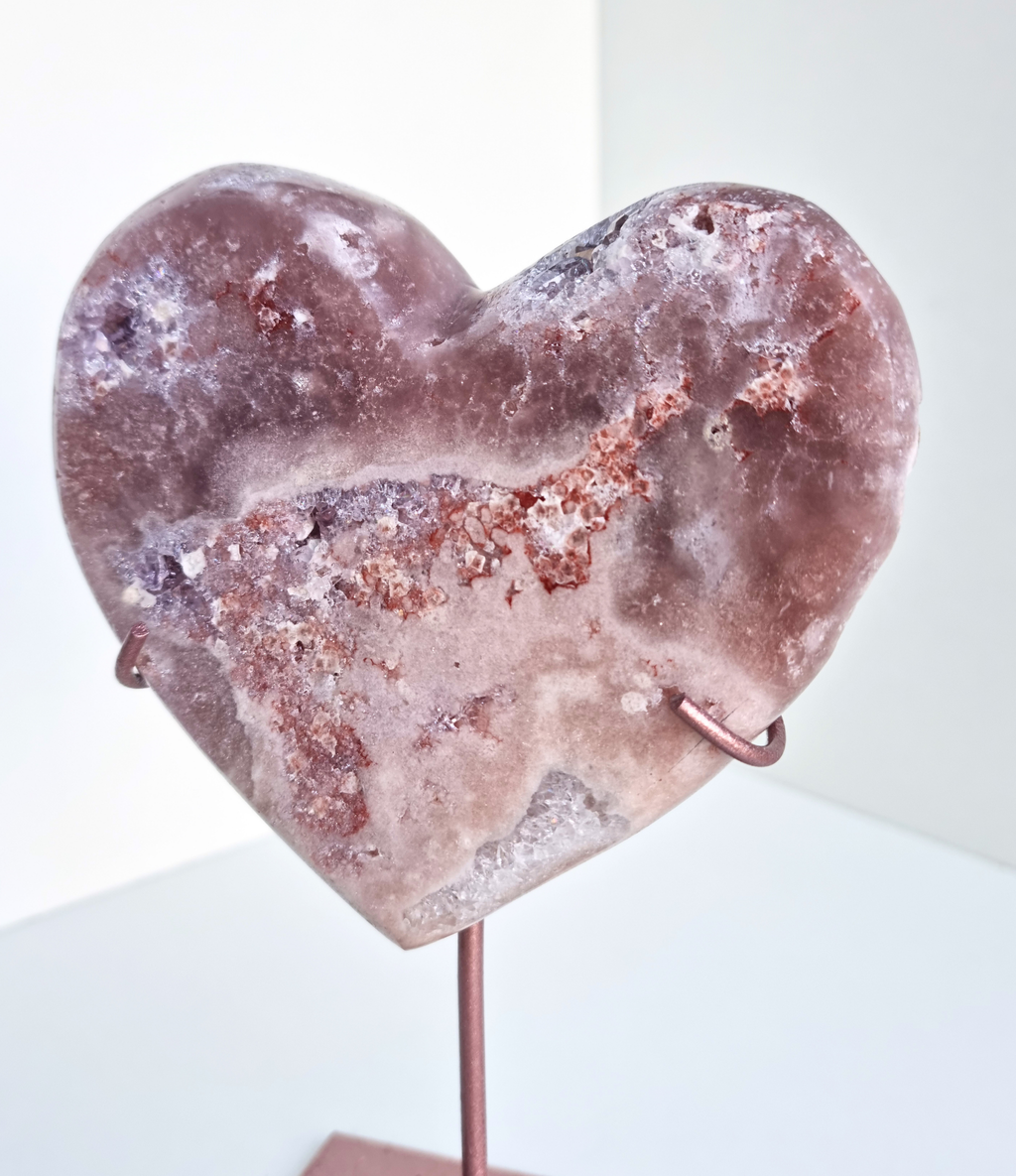 Pink amethyst heart on stand