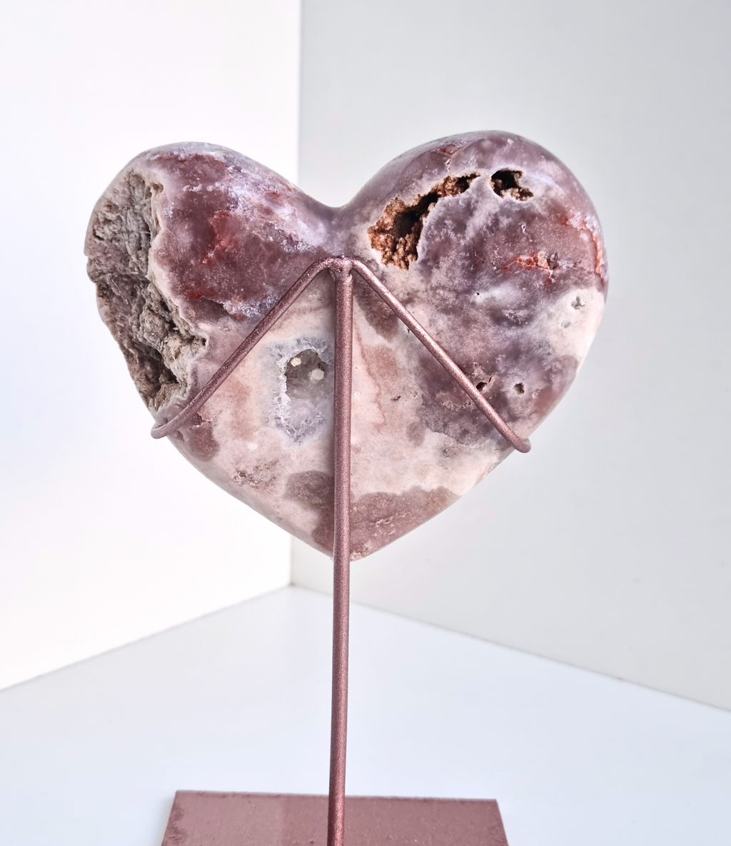 Pink amethyst heart on stand