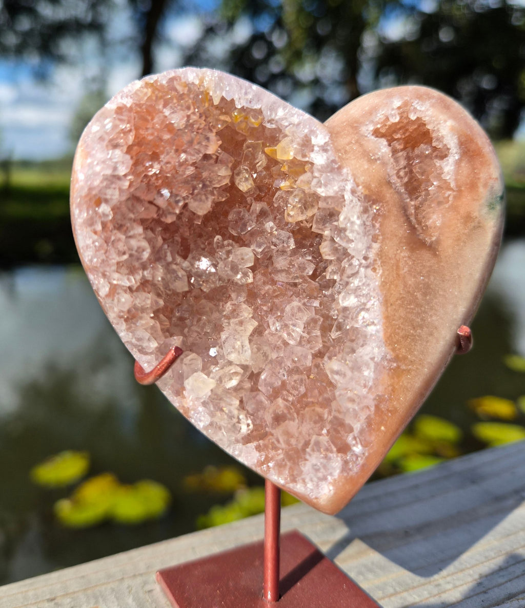 Pink amethyst heart stand
