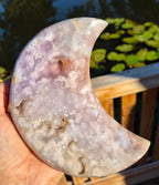 Pink amethyst moon on stand