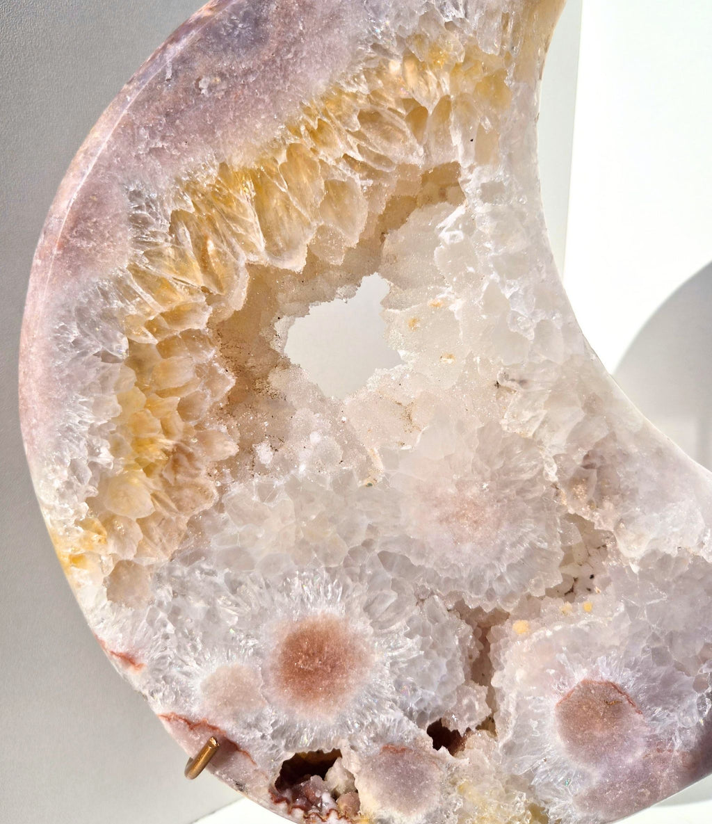 Pink amethyst moon on stand