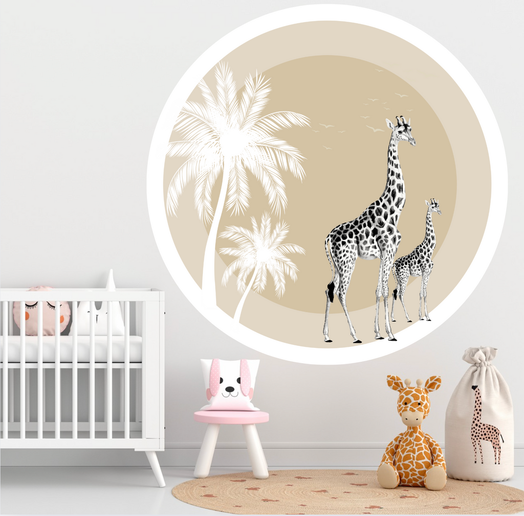 Behangcirkel giraffe | Behang voor kinderkamer| ⌀ 125 cm