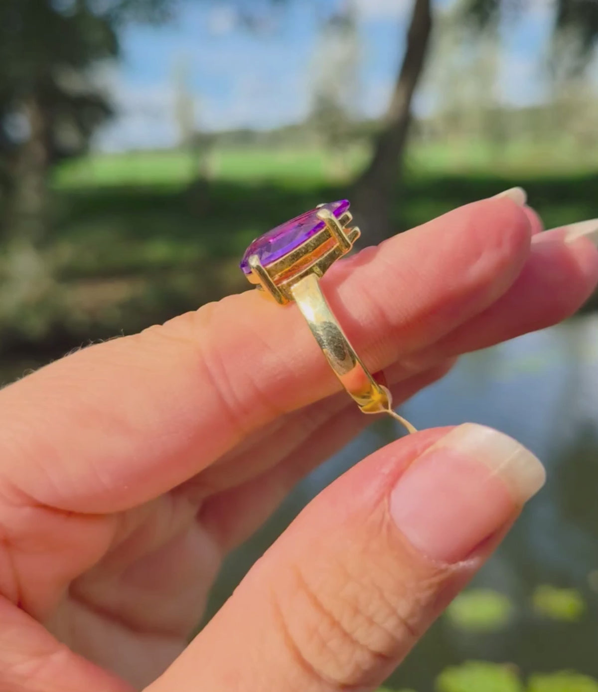 Amethist ring - verguld - maat 18 mm