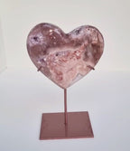 Pink amethyst heart on stand