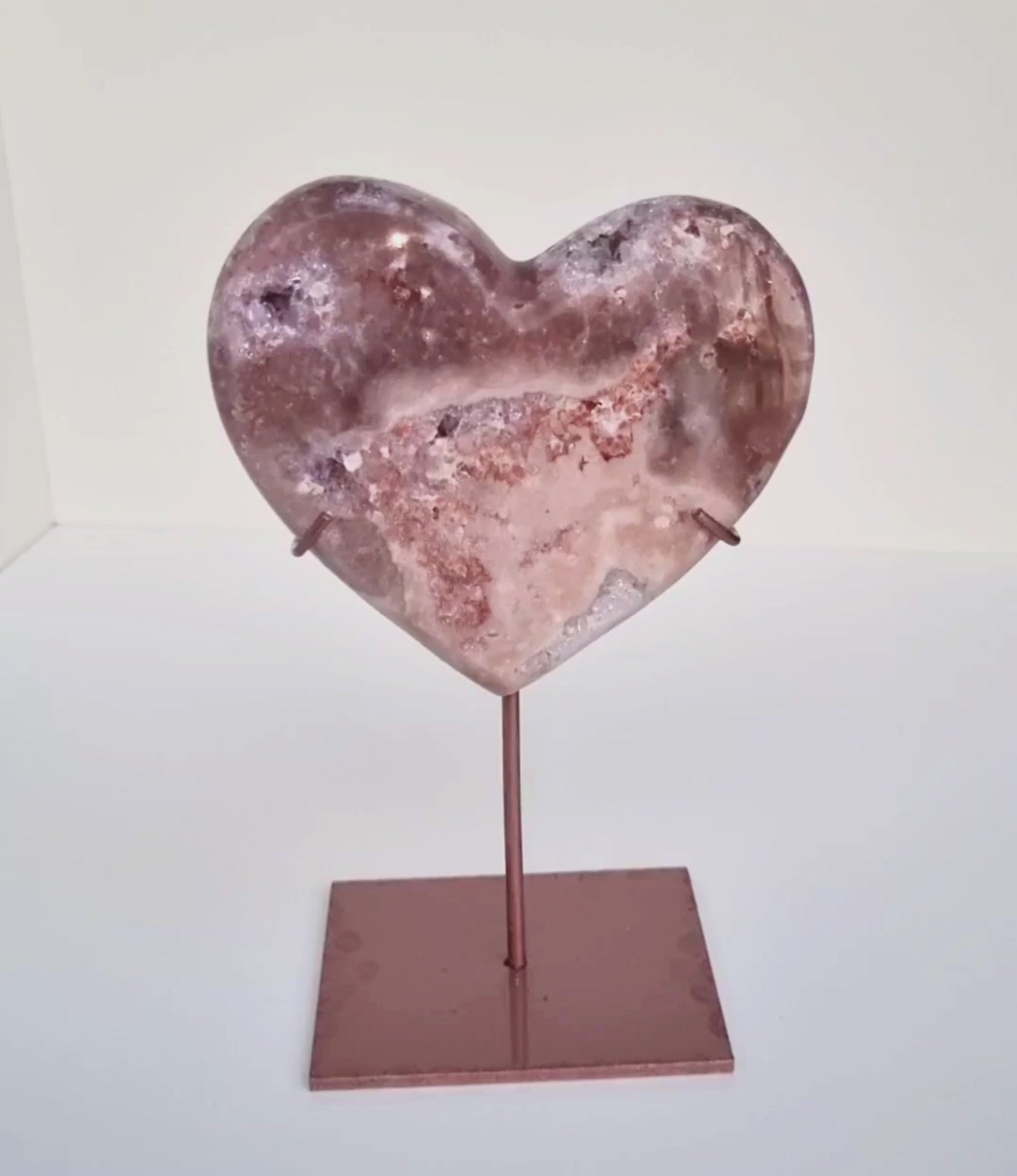 Pink amethyst heart on stand