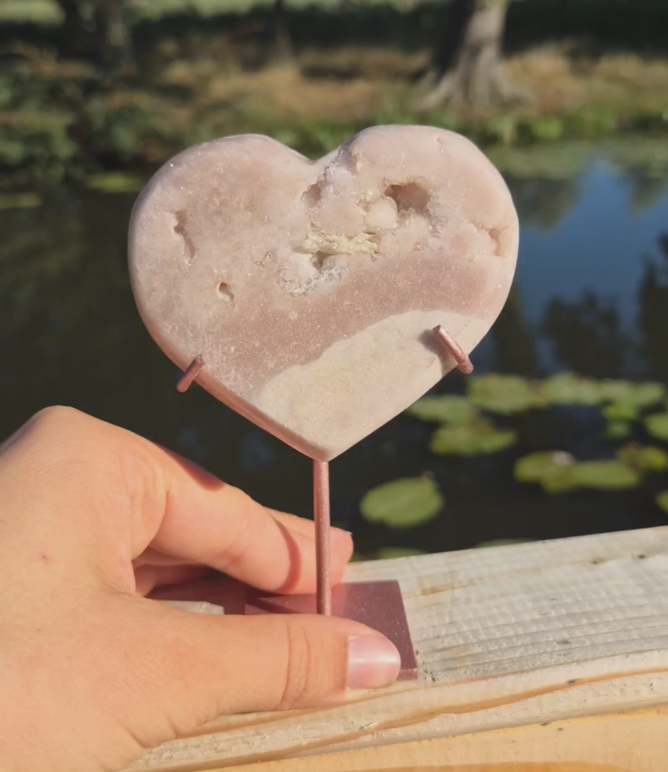 Pink amethyst heart stand