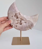 Pink amethyst moon on stand