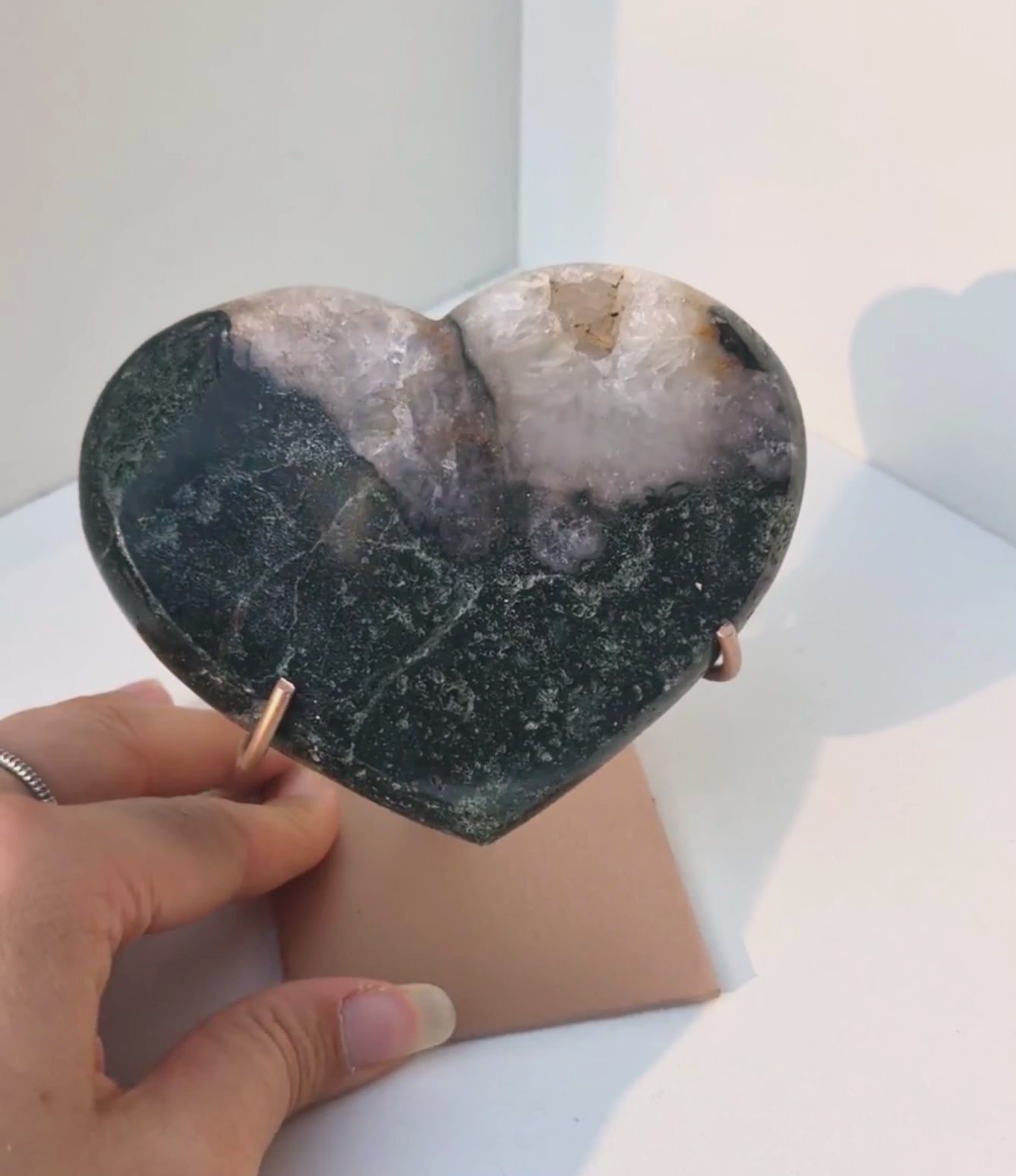 Pink amethyst heart stand
